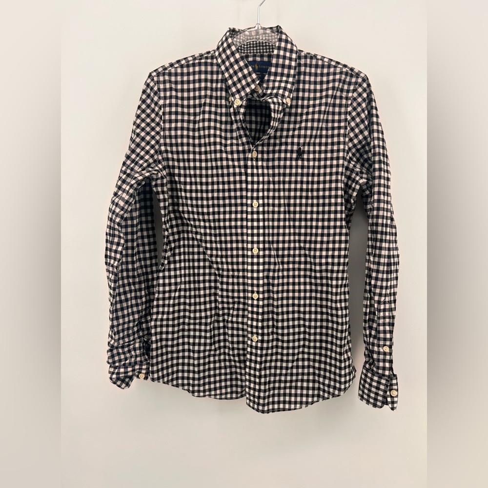 Ralph Lauren Boys Shirt 8 Button Down Black Check Long Sleeve Brushed Cotton